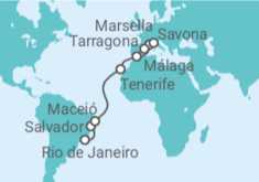 Itinerario del Crucero Brasil, España, Francia, Italia - Costa Cruceros