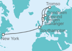 Itinerario del Crucero Fiordos Noruegos - Cunard