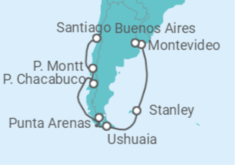 Itinerario del Crucero Viaje completo por Patagonia y Tierra de Fuego - Holland America Line