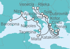 Itinerario del Crucero Romance nocturno Veneciano, Dálmata y Mediterráneo - Holland America Line