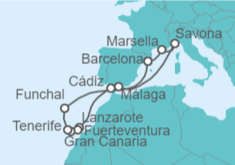 Itinerario del Crucero Mediterráneo e Islas Canarias - Costa Cruceros