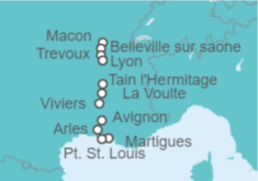 Itinerario del Crucero El Ródano y el Saona, de las puertas de la Provenza a Lyon  - CroisiEurope