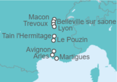 Itinerario del Crucero El Ródano y el Saona, de Lyon a las puertas de la Provenza  - CroisiEurope