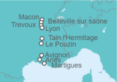 Itinerario del Crucero El Ródano y el Saona, de Lyon a las puertas de la Provenza - CroisiEurope