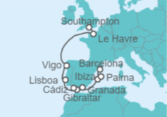 Itinerario del Crucero De Southampton (Londrés) a Barcelona - NCL Norwegian Cruise Line
