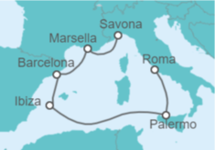 Itinerario del Crucero Francia, España, Italia - Costa Cruceros