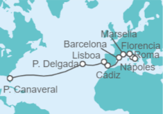 Itinerario del Crucero Civitavecchia (Roma) a Cabo Cañaveral (Orlando) - NCL Norwegian Cruise Line