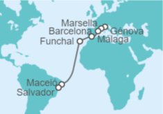 Itinerario del Crucero Francia, España, Portugal, Brasil - MSC Cruceros
