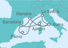 Itinerario del Crucero Francia, España e Italia - AIDA