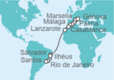 Itinerario del Crucero Desde Marsella (Francia) a Santos (Sao Paulo) - MSC Cruceros