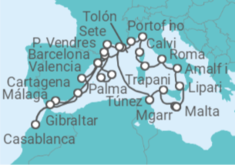 Itinerario del Crucero España, Gibraltar, Marruecos, Francia, Mónaco, Italia, Malta, Túnez - Seabourn