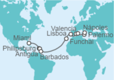 Itinerario del Crucero Saint Maarten, Antigua Y Barbuda, Barbados, Portugal, España, Italia - MSC Cruceros