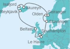 Itinerario del Crucero Islandia: Reikiavik, Belfast y París - NCL Norwegian Cruise Line