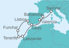 Itinerario del Crucero España, Portugal - Costa Cruceros