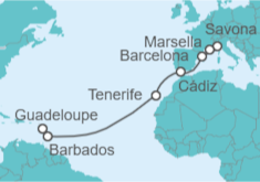 Itinerario del Crucero Francia, España, Barbados - Costa Cruceros