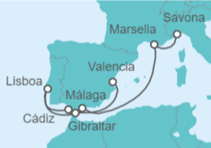 Itinerario del Crucero Francia, España, Portugal, Gibraltar - Costa Cruceros