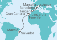 Itinerario del Crucero Francia, España, Brasil - MSC Cruceros