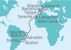 Itinerario del Crucero Desde Génova (Italia) a Santos (Sao Paulo) - MSC Cruceros