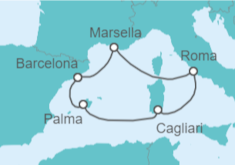 Itinerario del Crucero Tesoros del Mediterráneo con Cerdeña - AIDA