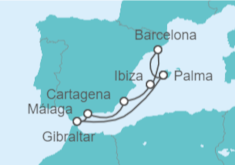 Itinerario del Crucero Tesoros del Mediterráneo con Gibraltar - AIDA