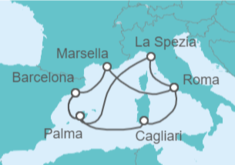 Itinerario del Crucero Tesoros del Mediterráneo con Cerdeña - AIDA