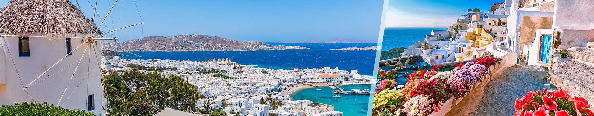 Santorini y Mykonos en avión y con coche de alquiler