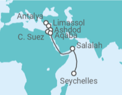 Itinerario del Crucero Desde Antalya (Turquía) a Victoria, (Mahe, Seychelles) - AIDA