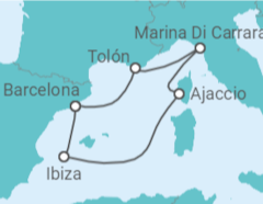 Itinerario del Crucero El irresistible Mediterráneo y Marina di Carrara - Virgin Voyages