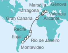 Itinerario del Crucero Brasil, España, Francia - MSC Cruceros