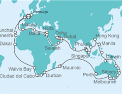 Itinerario del Crucero Vuelta al mundo  - Cunard