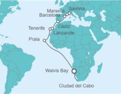 Itinerario del Crucero Tramo de Vuelta al mundo. De Ciudad del Cabo a Savona - Costa Cruceros