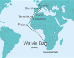 Itinerario del Crucero Tramo de Vuelta al mundo. De Ciudad del Cabo a Marsella - Costa Cruceros