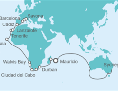 Itinerario del Crucero Tramo de Vuelta al mundo. De Sydney a Savona - Costa Cruceros