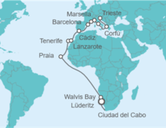 Itinerario del Crucero Tramo de Vuelta al mundo. De Ciudad del Cabo a Trieste  - Costa Cruceros