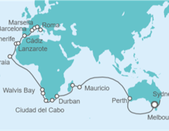 Itinerario del Crucero Tramo de Vuelta al mundo. De Sydney a Roma - Costa Cruceros