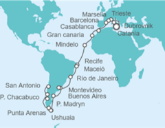 Itinerario del Crucero Tramo de Vuelta la mundo. De Trieste a Santiago de Chile - Costa Cruceros