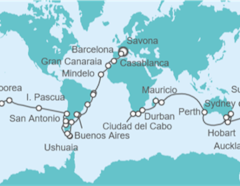 Itinerario del Crucero Tramo de Vuelta al mundo. De Savona a Ciudad del Cabo - Costa Cruceros