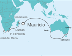 Itinerario del Crucero Tramo de Vuelta al mundo. De Sydney a Ciudad del Cabo  - Costa Cruceros