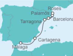 Itinerario del Crucero De Málaga a Barcelona Siguiendo las huellas de los grandes pintores españoles Gaudí, Dalí y Picasso  - CroisiMer