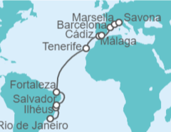 Itinerario del Crucero Brasil, España, Francia - Costa Cruceros