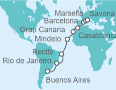 Itinerario del Crucero Brasil, Cabo Verde, España, Marruecos, Francia - Costa Cruceros