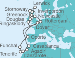 Itinerario del Crucero Holanda, Marruecos, España, Portugal, Reino Unido - Holland America Line