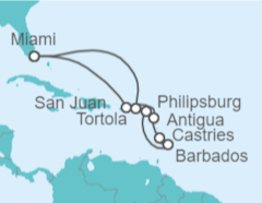 Itinerario del Crucero Caribe Oriental - Cunard