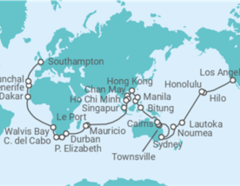 Itinerario del Crucero Segmento vuelta al mundo: de Los Ángeles a Southampton - Cunard