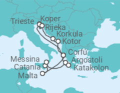 Itinerario del Crucero Malta, Italia, Grecia, Eslovenia, Montenegro - AIDA