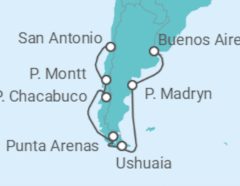 Itinerario del Crucero Tramo de vuelta al mundo. De San Antonio a Buenos Aires - Costa Cruceros