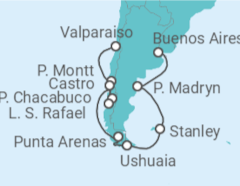Itinerario del Crucero Fiordos y glaciares del sur - Oceania Cruises