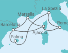 Itinerario del Crucero Francia, España, Italia - AIDA
