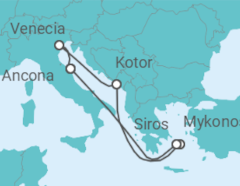 Itinerario del Crucero Italia, Montenegro, Grecia - MSC Cruceros