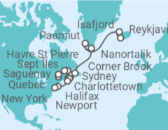Itinerario del Crucero Un gran viaje por fiordos islandeses, tradiciones groenlandesas y joyas norteamericanas - Explora Journeys